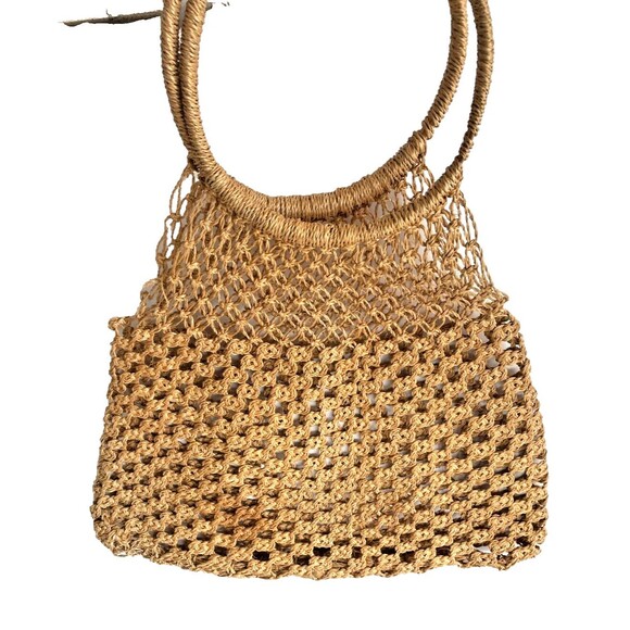 MANGO Shopper Bag Crochet Mesh Net Braided Jute Tote XL Handbag Brown Ltd Editio - Picture 14 of 14